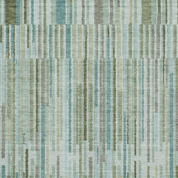 HomeRoots 10' Sage and Teal Striped Washable Area Rug – Durable, Stain Resistant, UV Protected for High-Traffic Areas 717863