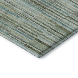 HomeRoots 10' Sage and Teal Striped Washable Area Rug – Durable, Stain Resistant, UV Protected for High-Traffic Areas 717863