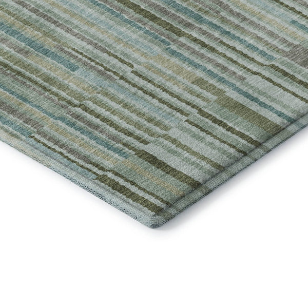 HomeRoots 10' Sage and Teal Striped Washable Area Rug – Durable, Stain Resistant, UV Protected for High-Traffic Areas 717863
