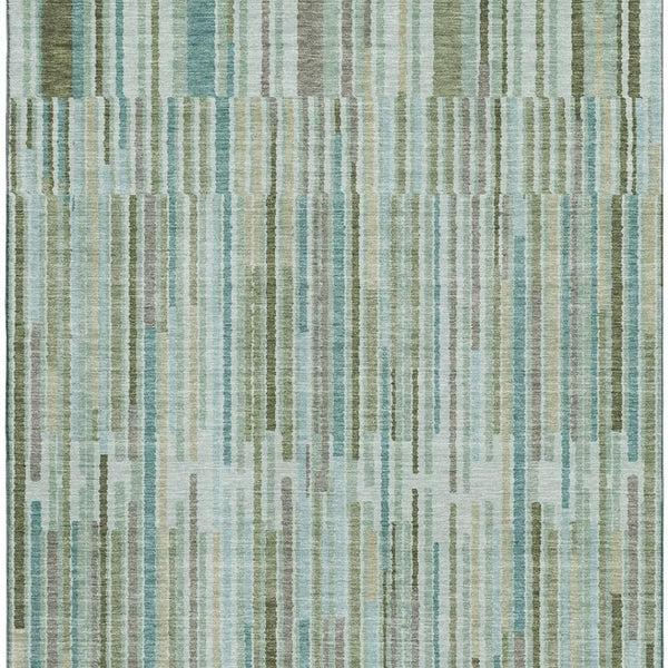 HomeRoots 10' Sage and Teal Striped Washable Area Rug – Durable, Stain Resistant, UV Protected for High-Traffic Areas 717863