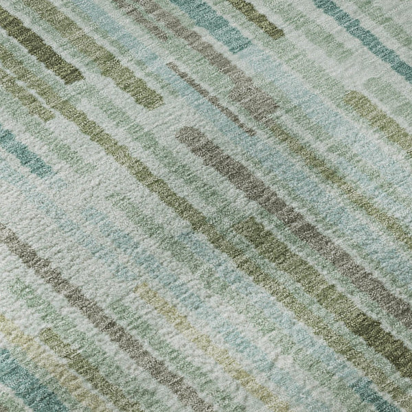 HomeRoots 10' Sage and Teal Striped Washable Area Rug – Durable, Stain Resistant, UV Protected for High-Traffic Areas 717863