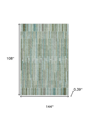 HomeRoots 10' Sage and Teal Striped Washable Area Rug – Durable, Stain Resistant, UV Protected for High-Traffic Areas 717863