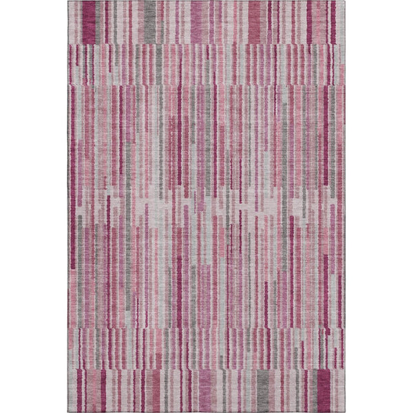 HomeRoots 5' X 8' Blush & Silver Striped Washable Area Rug with UV Protection - Soft, Durable & Stylish Decor 717865