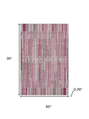 HomeRoots 5' X 8' Blush & Silver Striped Washable Area Rug with UV Protection - Soft, Durable & Stylish Decor 717865