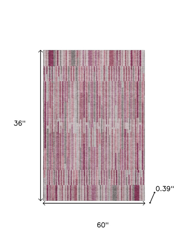 HomeRoots 5' X 8' Blush & Silver Striped Washable Area Rug with UV Protection - Soft, Durable & Stylish Decor 717865