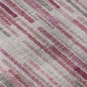 HomeRoots 5' X 8' Blush & Silver Striped Washable Area Rug with UV Protection - Soft, Durable & Stylish Decor 717865
