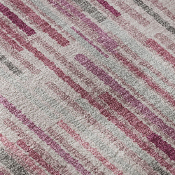 HomeRoots 5' X 8' Blush & Silver Striped Washable Area Rug with UV Protection - Soft, Durable & Stylish Decor 717865