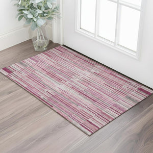 HomeRoots 5' X 8' Blush & Silver Striped Washable Area Rug with UV Protection - Soft, Durable & Stylish Decor 717865