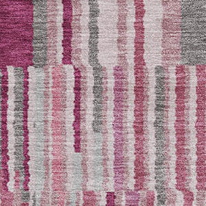 HomeRoots 8' Blush and Silver Striped Washable Round Rug – Durable, Stylish, and Easy-Care for Busy Homes 717866