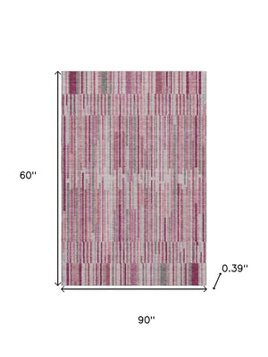 HomeRoots 8' Blush and Silver Striped Washable Round Rug – Durable, Stylish, and Easy-Care for Busy Homes 717866