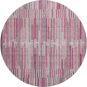 HomeRoots 8' X 10' Stylish Blush and Silver Striped Washable Area Rug – UV Protected, Pet Friendly, Durable Design 717867
