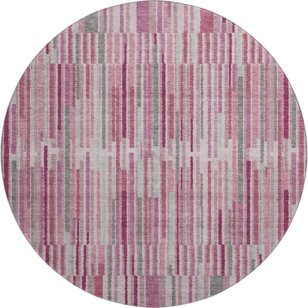 HomeRoots 8' X 10' Stylish Blush and Silver Striped Washable Area Rug – UV Protected, Pet Friendly, Durable Design 717867