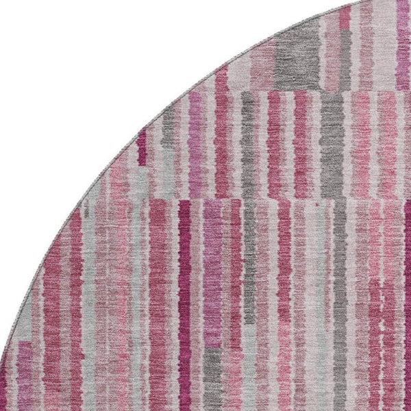 HomeRoots 8' X 10' Stylish Blush and Silver Striped Washable Area Rug – UV Protected, Pet Friendly, Durable Design 717867