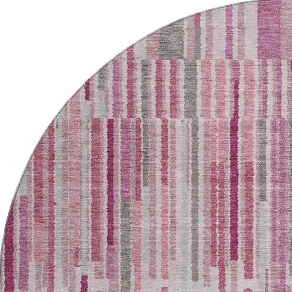 HomeRoots 8' X 10' Stylish Blush and Silver Striped Washable Area Rug – UV Protected, Pet Friendly, Durable Design 717867