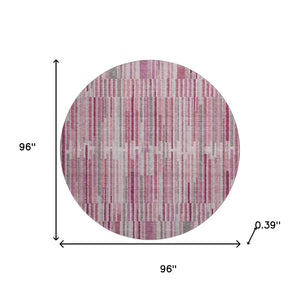 HomeRoots 8' X 10' Stylish Blush and Silver Striped Washable Area Rug – UV Protected, Pet Friendly, Durable Design 717867