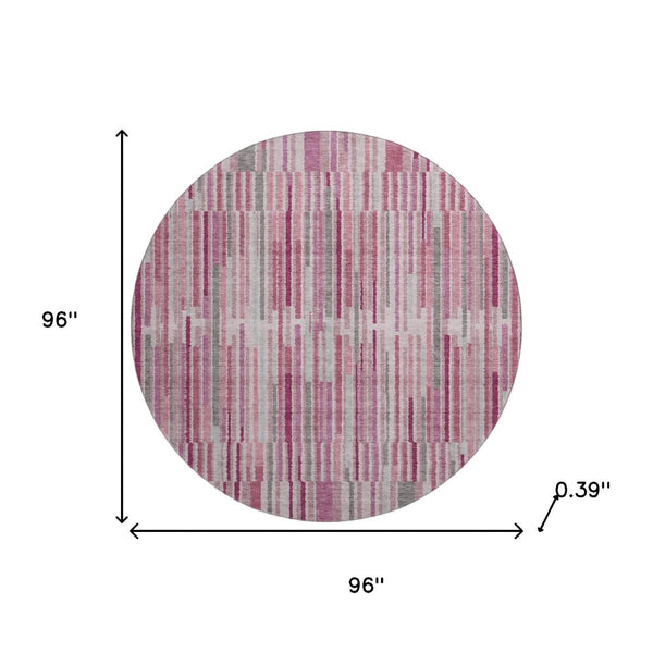 HomeRoots 8' X 10' Stylish Blush and Silver Striped Washable Area Rug – UV Protected, Pet Friendly, Durable Design 717867