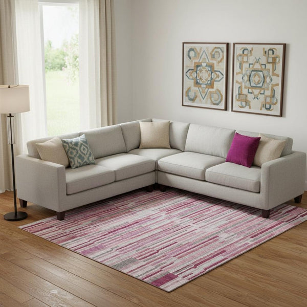 HomeRoots 9' X 12' Blush and Silver Striped Washable Area Rug with UV Protection for Stylish Living Spaces 717868