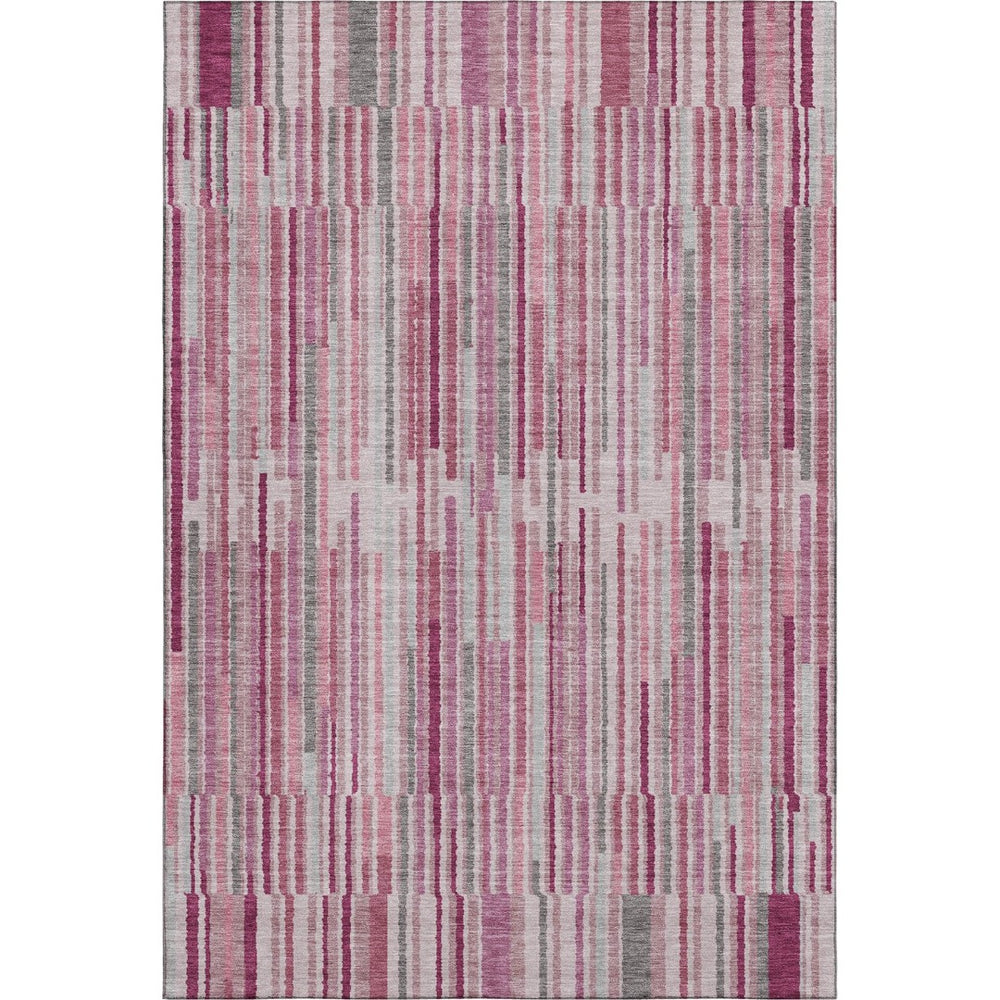 HomeRoots 10' X 14' Blush and Silver Striped Area Rug - Washable, UV-Protected, Durable for Busy Homes! 717869