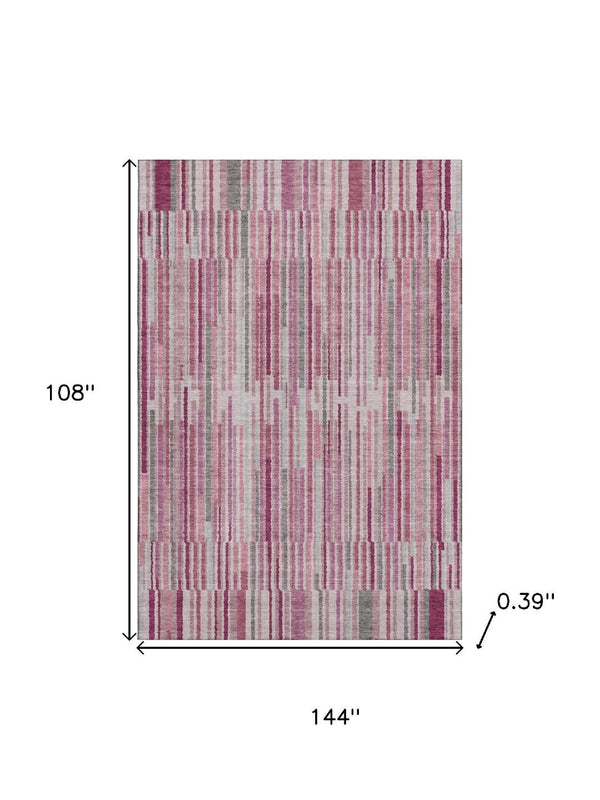 HomeRoots 10' X 14' Blush and Silver Striped Area Rug - Washable, UV-Protected, Durable for Busy Homes! 717869