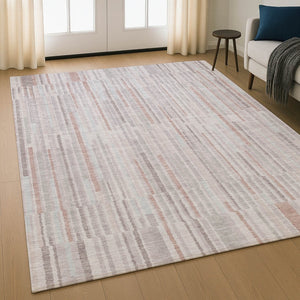 HomeRoots 10' X 14' Coral and Beige Striped Machine Washable Area Rug with UV Protection for Kids & Pets 717875