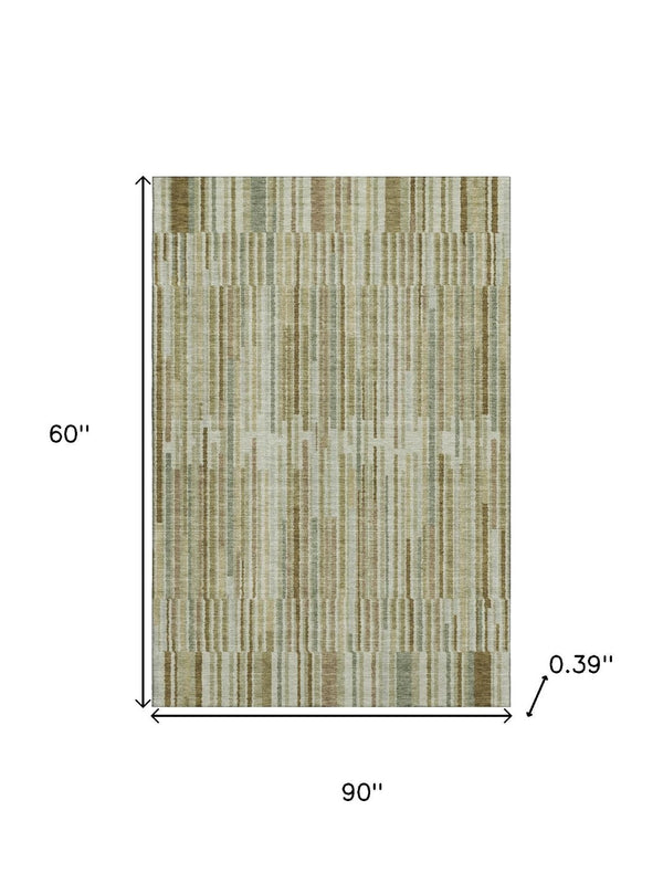 HomeRoots 8' Khaki and Beige Striped Washable Round Rug - Durable, UV Protected, Stain-Resistant for Families 717878