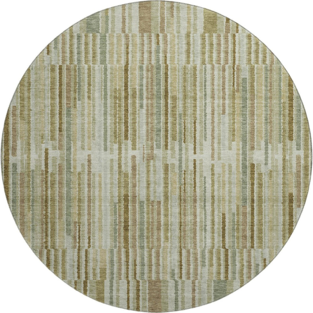 HomeRoots 8' X 10' Washable Khaki & Beige Striped Area Rug with UV Protection for Stylish, Durable Living Spaces 717879