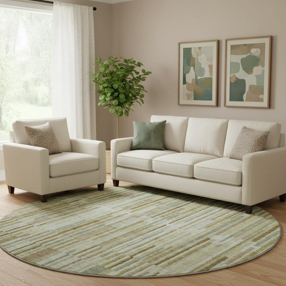 HomeRoots 8' X 10' Washable Khaki & Beige Striped Area Rug with UV Protection for Stylish, Durable Living Spaces 717879