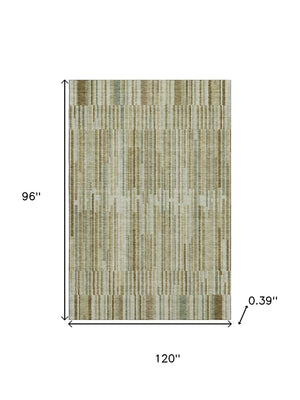 HomeRoots 9' X 12' Stylish Khaki and Beige Striped Area Rug - Washable, UV Protected & Perfect for High-Traffic Areas 717880