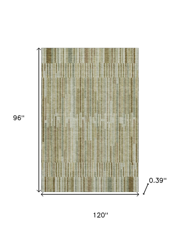 HomeRoots 9' X 12' Stylish Khaki and Beige Striped Area Rug - Washable, UV Protected & Perfect for High-Traffic Areas 717880