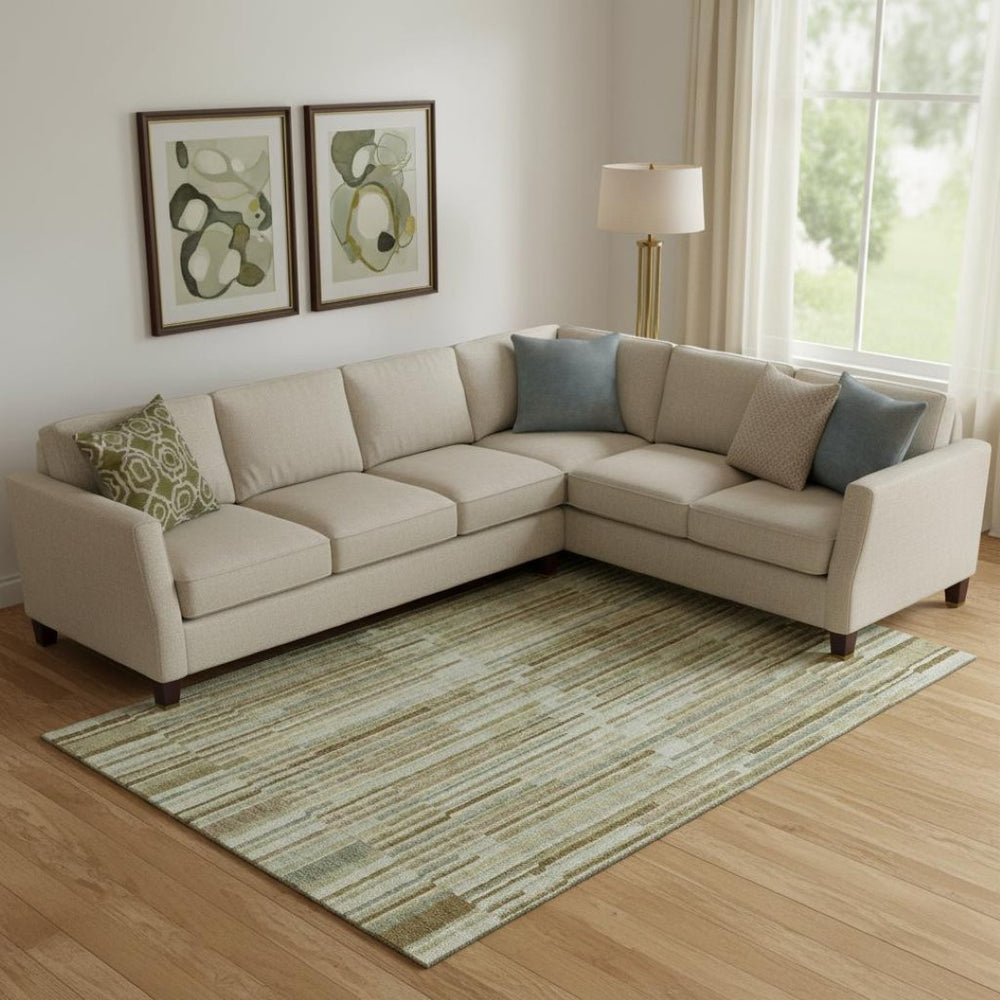 HomeRoots 9' X 12' Stylish Khaki and Beige Striped Area Rug - Washable, UV Protected & Perfect for High-Traffic Areas 717880