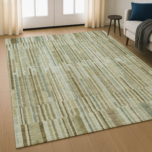 HomeRoots 10' X 14' Khaki And Beige Striped Area Rug - Washable, UV Protected, Non-Slip, Perfect for Families! 717881