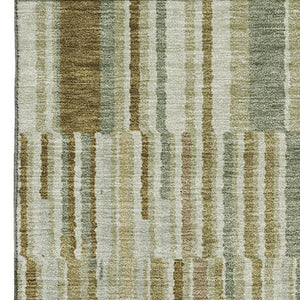 HomeRoots 10' X 14' Khaki And Beige Striped Area Rug - Washable, UV Protected, Non-Slip, Perfect for Families! 717881