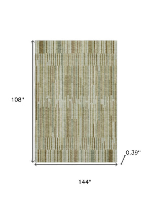 HomeRoots 10' X 14' Khaki And Beige Striped Area Rug - Washable, UV Protected, Non-Slip, Perfect for Families! 717881