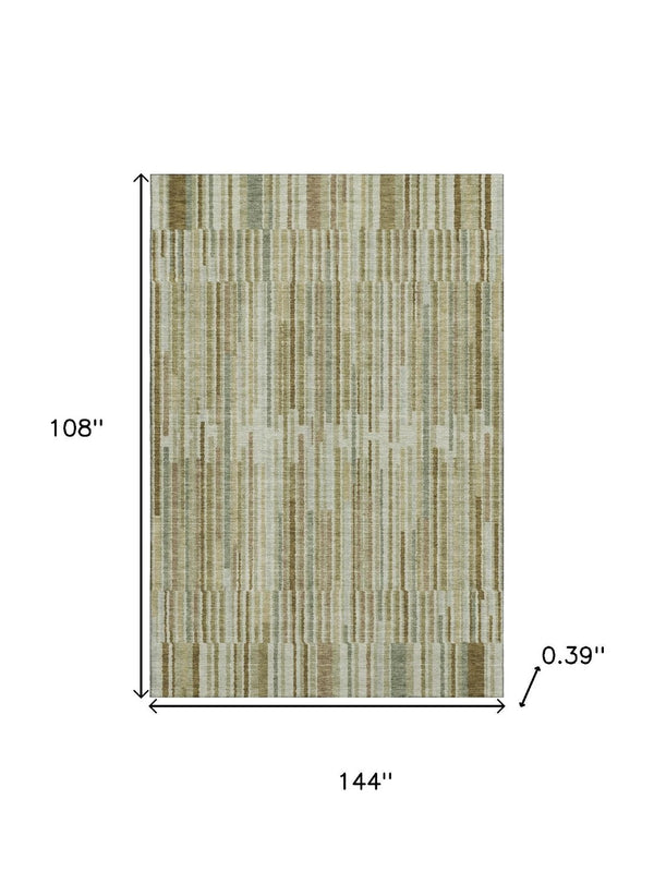 HomeRoots 10' X 14' Khaki And Beige Striped Area Rug - Washable, UV Protected, Non-Slip, Perfect for Families! 717881