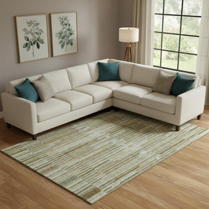 HomeRoots 10' X 14' Khaki And Beige Striped Area Rug - Washable, UV Protected, Non-Slip, Perfect for Families! 717881