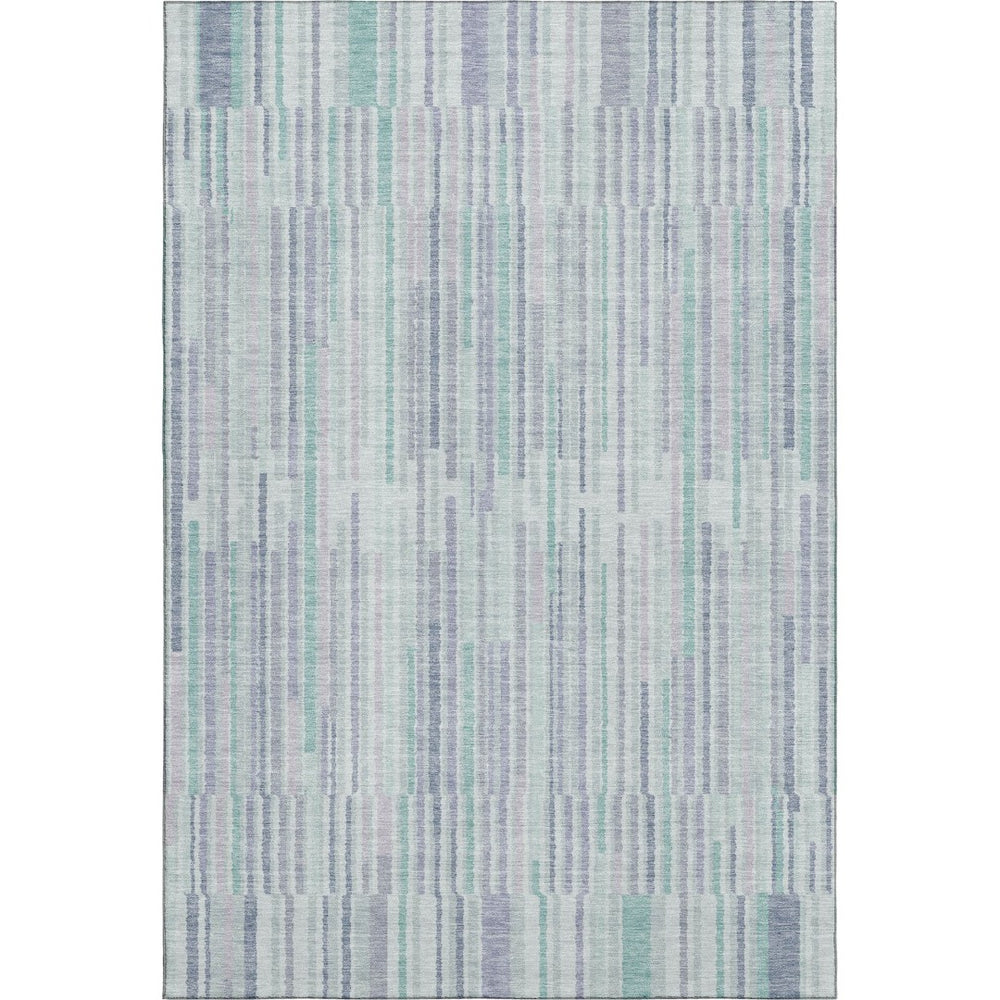 HomeRoots 5' X 8' Stylish Mint Green & Denim Blue Striped Washable Area Rug with Stain Resistance & UV Protection 717883