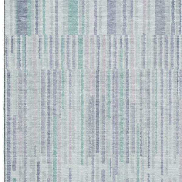HomeRoots 5' X 8' Stylish Mint Green & Denim Blue Striped Washable Area Rug with Stain Resistance & UV Protection 717883