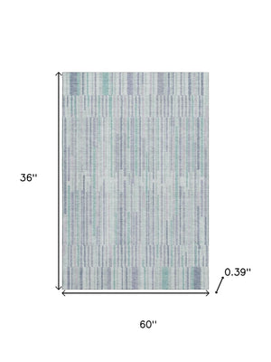 HomeRoots 5' X 8' Stylish Mint Green & Denim Blue Striped Washable Area Rug with Stain Resistance & UV Protection 717883
