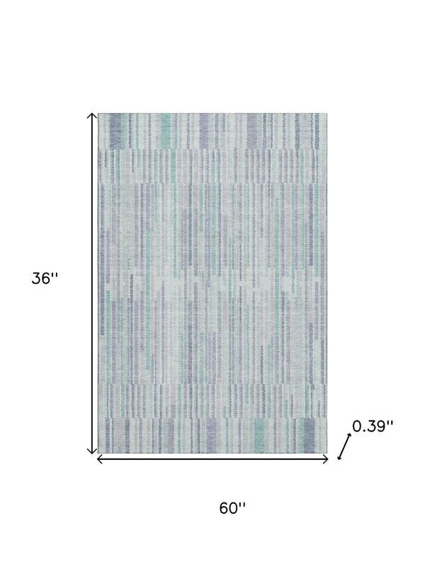HomeRoots 5' X 8' Stylish Mint Green & Denim Blue Striped Washable Area Rug with Stain Resistance & UV Protection 717883