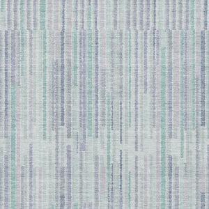 HomeRoots 8' Mint Green & Denim Blue Striped Washable Round Rug - Soft, Durable, UV-Resistant for Indoor/Outdoor Use 717884