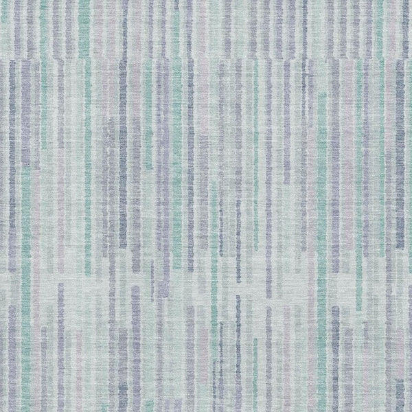 HomeRoots 8' Mint Green & Denim Blue Striped Washable Round Rug - Soft, Durable, UV-Resistant for Indoor/Outdoor Use 717884