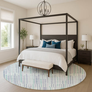 HomeRoots 8' X 10' Coastal Mint Green & Denim Blue Washable Area Rug with UV Protection for Active Homes 717885