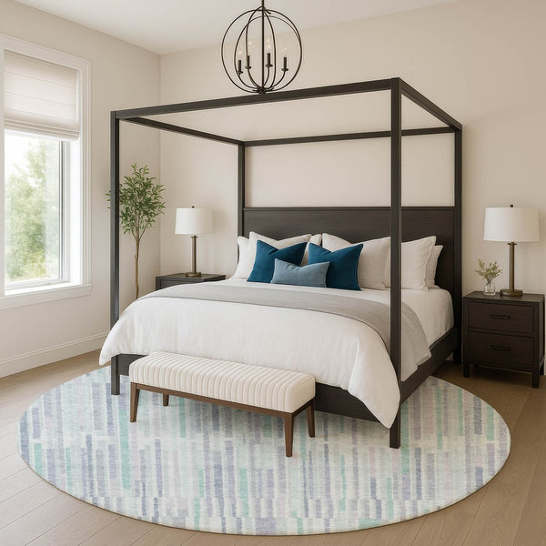 HomeRoots 8' X 10' Coastal Mint Green & Denim Blue Washable Area Rug with UV Protection for Active Homes 717885