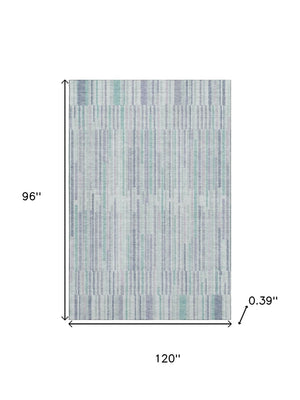HomeRoots 9' X 12' Coastal Mint Green & Denim Blue Striped Area Rug - Washable, UV Protected & Pet Friendly 717886