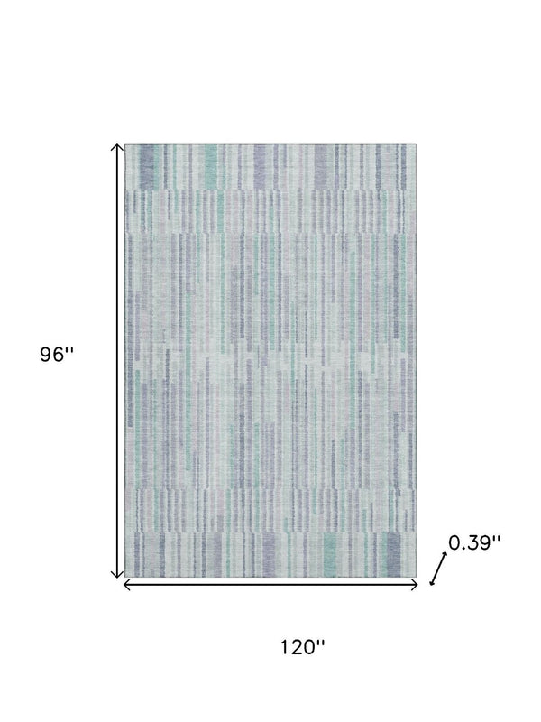 HomeRoots 9' X 12' Coastal Mint Green & Denim Blue Striped Area Rug - Washable, UV Protected & Pet Friendly 717886