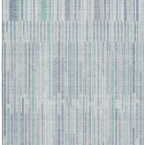 HomeRoots 10' Coastal-Inspired Mint Green & Denim Blue Striped Area Rug - Washable, UV-Protected & Durable! 717887