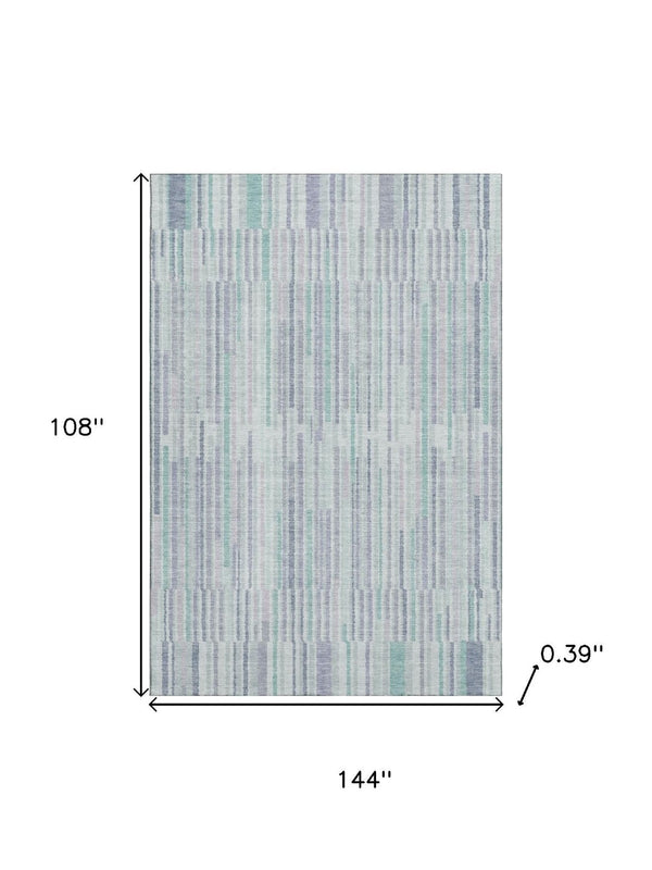 HomeRoots 10' Coastal-Inspired Mint Green & Denim Blue Striped Area Rug - Washable, UV-Protected & Durable! 717887