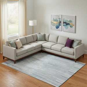 HomeRoots 10' Coastal-Inspired Mint Green & Denim Blue Striped Area Rug - Washable, UV-Protected & Durable! 717887