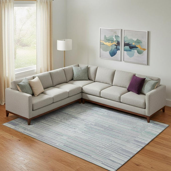 HomeRoots 10' Coastal-Inspired Mint Green & Denim Blue Striped Area Rug - Washable, UV-Protected & Durable! 717887