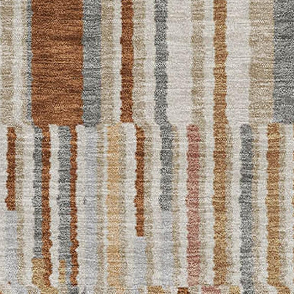 HomeRoots 5' X 8' Striped Washable Area Rug in Rust and Gray - UV Protected, Soft, Durable, Easy-Clean Design 717889